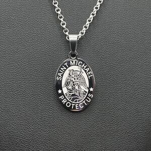 925 Silver Necklace W/ Archangel Saint Michael Christian Catholic Bible Faith